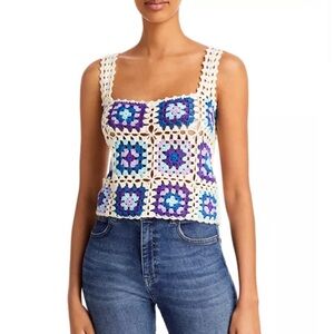 FORE Crochet Granny Square Cropped Tank Top M/L Boho Retro Cottagecore Y2K Indie